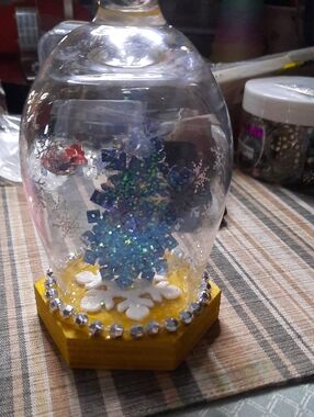 Sparkling Blue Snowflake Glass Dome Decorative Accent
